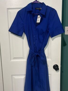Laundry by Shelli Segal Royal Blue Shirt Dress with Waist Tie
